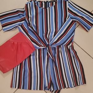**7 for $25  Striped Romper and red purse..